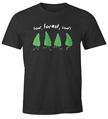 MoonWorks® Herren T-Shirt Fun-Shirt Spruch lustig lauf Forest lauf Baum Motive Parodie Filmzitat Ironie Wortspiel anthrazit XXL von MoonWorks