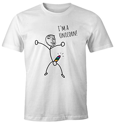 MoonWorks® Herren T-Shirt Fun-Shirt mit Spruch I`'m a Unicorn Motiv lustiges Strichmännchen Penis Einhorn Parodie Ironie weiß M von MoonWorks