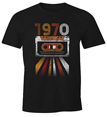 MoonWorks® Herren T-Shirt Geburtstag Retro 70er Jahre Vintage Siebziger Geschenk-Shirt 1970 schwarz 5XL von MoonWorks