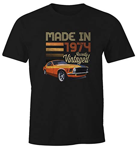 MoonWorks® Herren T-Shirt Geburtstag Retro Vintage Oldtimer siebziger 70er Auto Fun-Shirt 1974 schwarz XL von MoonWorks