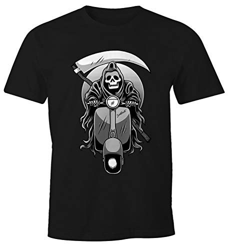 MoonWorks® Herren T-Shirt Gothic Motiv Print der Tod Sensenmann fährt Roller schwarz 4XL von MoonWorks