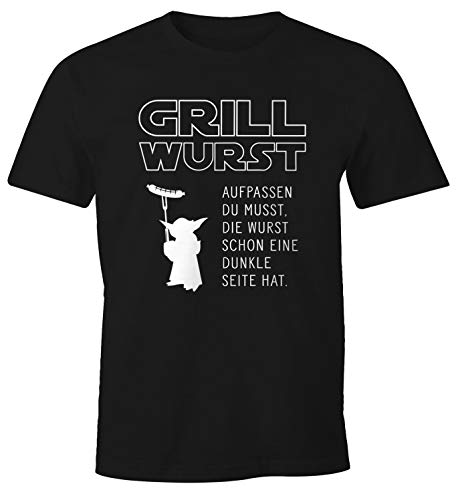 MoonWorks® Herren T-Shirt Grill Wurst Aufpassen du musst, die Wurst Schon eine dunkle Seite hat Fun-Shirt Barbecue BBQ Nerd schwarz 3XL von MoonWorks