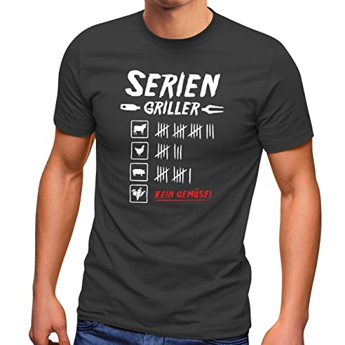 MoonWorks® Herren T-Shirt Grillen Aufdruck Seriengriller Strichliste Fleisch Kein Gemüse Fun-Shirt Grillgeschenk lustig anthrazit L von MoonWorks