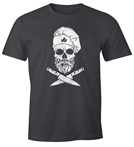 MoonWorks® Herren T-Shirt Grillen Koch Totenkopf Messer Hipster Skull Chef Grill-Shirt dunkelgrau S von MoonWorks
