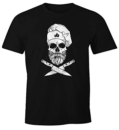 MoonWorks® Herren T-Shirt Grillen Koch Totenkopf Messer Hipster Skull Chef Grill-Shirt schwarz 5XL von MoonWorks