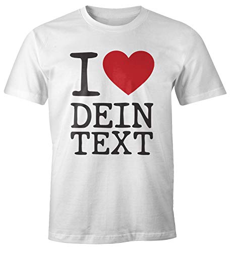 MoonWorks® Herren T-Shirt Herren T-Shirt Spruch I Love rotes Herz anpassbarer Text individualisierbares Motiv Fun-Shirt weiß XS von MoonWorks