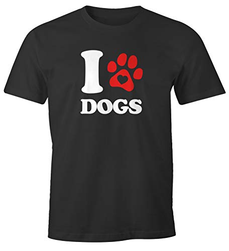 MoonWorks® Herren T-Shirt I Love Dogs lustiges Hunde Motiv Hundepfote Abdruck Gassi Shirt anthrazit XXL von MoonWorks