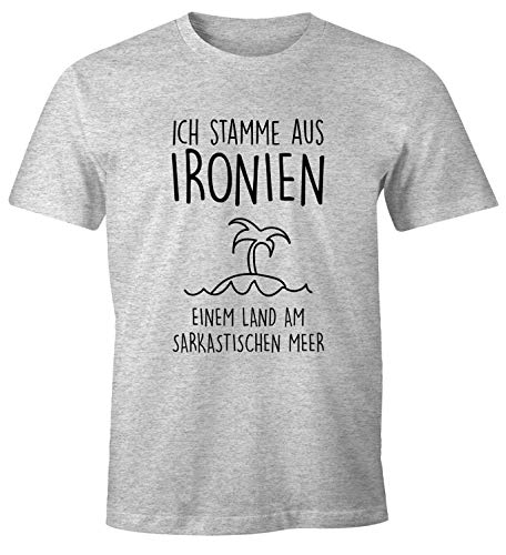 MoonWorks® Herren T-Shirt Ich stamme aus Ironien einem Land am sarkastischen Meer Fun-Shirt Spruch grau-meliert XL von MoonWorks