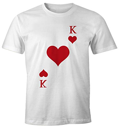 MoonWorks® Herren T-Shirt Kartenspiel Kostüm Spielkarten Gruppenkostüm Karten Fasching Karneval Faschingsshirt Herz König weiß L von MoonWorks