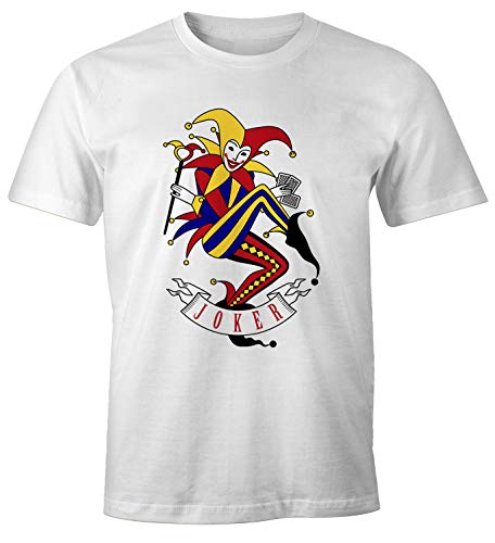 MoonWorks® Herren T-Shirt Kartenspiel Kostüm Spielkarten Gruppenkostüm Karten Fasching Karneval Faschingsshirt Joker weiß XXL von MoonWorks