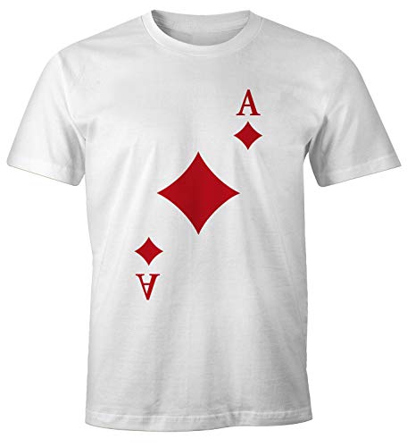 MoonWorks® Herren T-Shirt Kartenspiel Kostüm Spielkarten Gruppenkostüm Karten Fasching Karneval Faschingsshirt Karo Ass weiß 3XL von MoonWorks