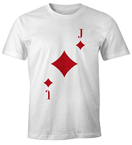 MoonWorks® Herren T-Shirt Kartenspiel Kostüm Spielkarten Gruppenkostüm Karten Fasching Karneval Faschingsshirt Karo Bube weiß 4XL von MoonWorks