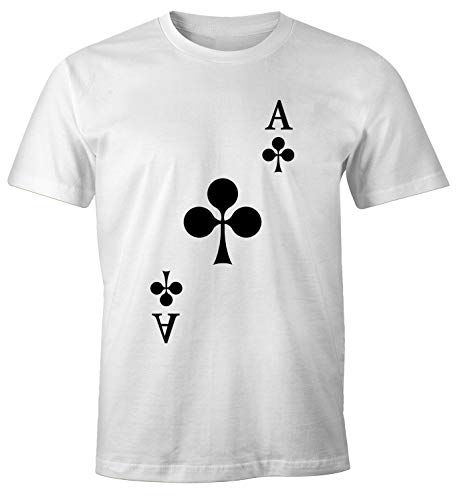 MoonWorks® Herren T-Shirt Kartenspiel Kostüm Spielkarten Gruppenkostüm Karten Fasching Karneval Faschingsshirt Kreuz Ass weiß XXL von MoonWorks