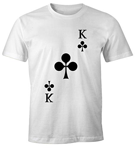 MoonWorks® Herren T-Shirt Kartenspiel Kostüm Spielkarten Gruppenkostüm Karten Fasching Karneval Faschingsshirt Kreuz König weiß S von MoonWorks