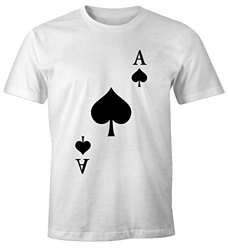 MoonWorks® Herren T-Shirt Kartenspiel Kostüm Spielkarten Gruppenkostüm Karten Fasching Karneval Faschingsshirt Pik Ass weiß S von MoonWorks