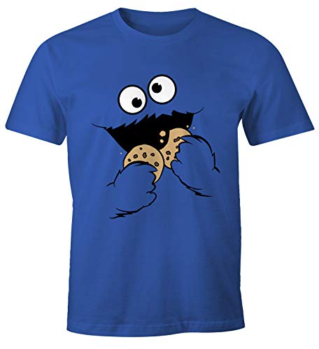 MoonWorks® Herren T-Shirt Krümelmonster Keks Cookie Monster Fasching Karneval Kostüm blau L von MoonWorks