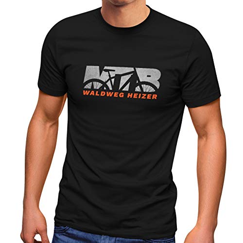 MoonWorks® Herren T-Shirt MTB Downhill Mountainbike Spruch Waldweg Heizer Fun-Shirt schwarz/orange M von MoonWorks