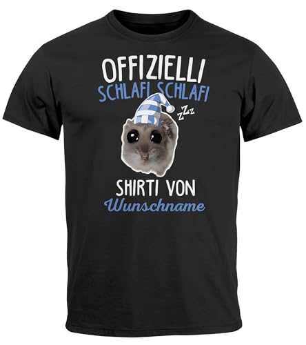 MoonWorks® Herren T-Shirt Offizielles Schlafi Shirt Wunschname Spruch Hamster Meme Fun-Motiv personalisiert schwarz XS von MoonWorks
