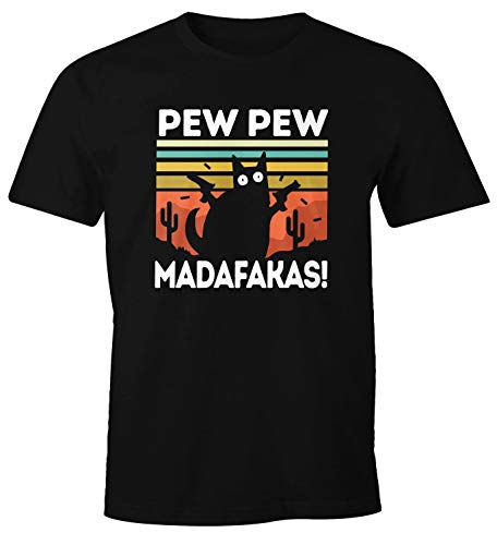 MoonWorks® Herren T-Shirt Pew Pew Madafakas! Schwarze Katze Fun-Shirt Spruch Meme lustig schwarz 5XL von MoonWorks