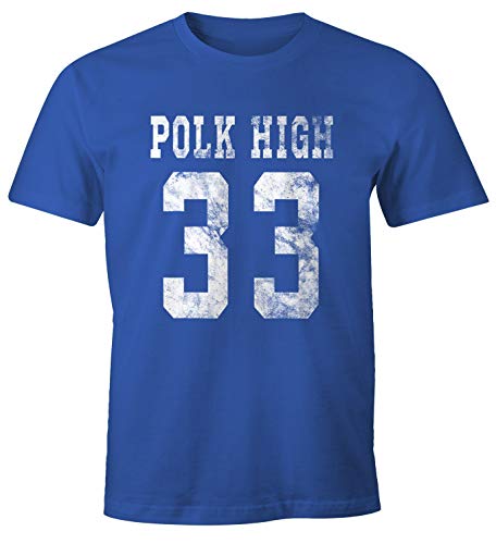 MoonWorks® Herren T-Shirt Polk High Trikot Football 90er Fasching Karneval lustig Fun-Shirt blau L von MoonWorks