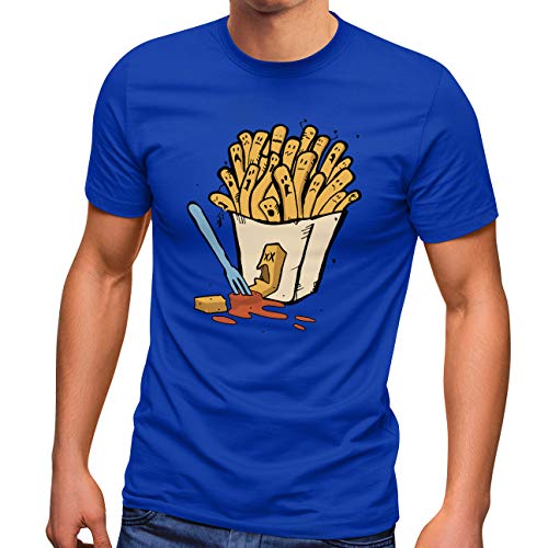 MoonWorks® Herren T-Shirt Pommes Frittes Ketchup lustige Comic Zeichnung Fast-Food Fun-Shirt Spruch lustig blau M von MoonWorks