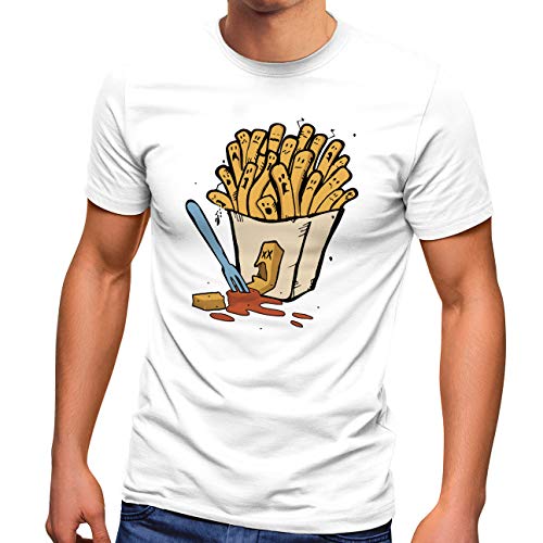 MoonWorks® Herren T-Shirt Pommes Frittes Ketchup lustige Comic Zeichnung Fast-Food Fun-Shirt Spruch lustig weiß XS von MoonWorks