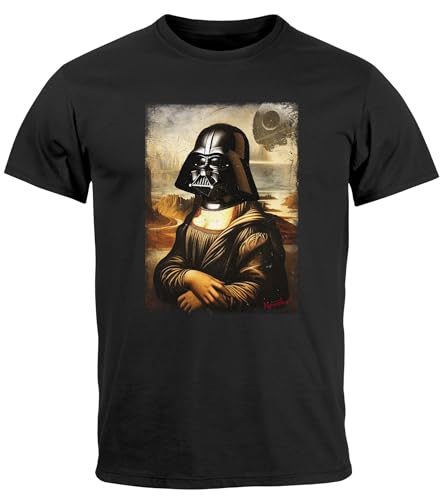MoonWorks® Herren T-Shirt Print Aufdruck Mona Lisa Parodie Meme Kapuzen-Pullover Männer lustige Motive Fun-Shirt Darth Lisa schwarz 3XL von MoonWorks