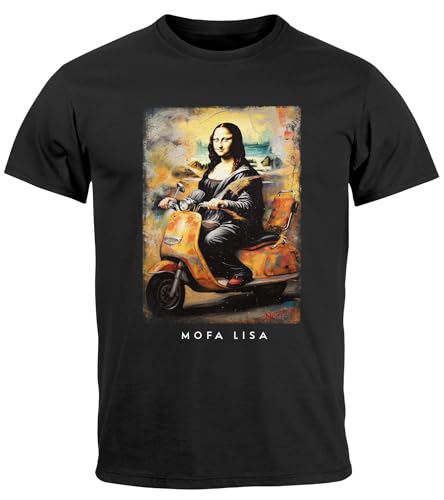 MoonWorks® Herren T-Shirt Print Aufdruck Mona Lisa Parodie Meme Kapuzen-Pullover Männer lustige Motive Fun-Shirt Mofa Lisa schwarz XXL von MoonWorks