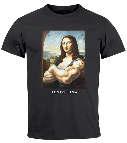 MoonWorks® Herren T-Shirt Print Aufdruck Mona Lisa Parodie Meme Kapuzen-Pullover Männer lustige Motive Fun-Shirt Testo Lisa anthrazit 5XL von MoonWorks