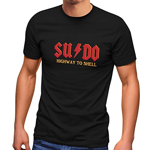 MoonWorks® Herren T-Shirt SU DO Highway to Shell Wortspiel Geschenk für it Experte Admin Informatiker Fun-Shirt Spruch lustig schwarz XXL von MoonWorks