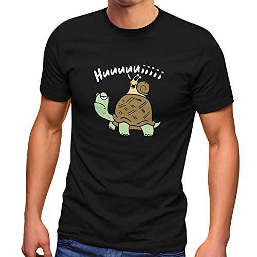 MoonWorks® Herren T-Shirt Schildkröte Schnecke Huuuuiiii Lustig Witzig Scherz Comic Fun-Shirt Spruch lustig schwarz S von MoonWorks