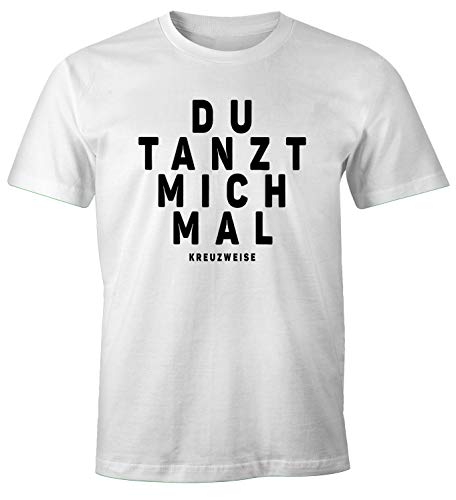 MoonWorks® Herren T-Shirt Spruch Du Tanzt Mich mal Fun-Shirt Party Festival Techno Rave Oberteil weiß XXL von MoonWorks