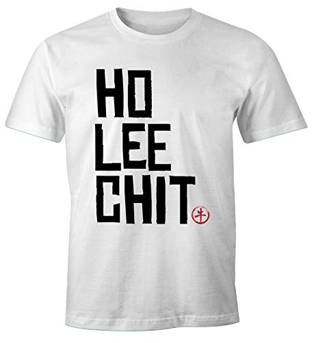 MoonWorks® Herren T-Shirt Spruch Ho Lee Chit Holy Shit Fun-Shirt weiß L von MoonWorks