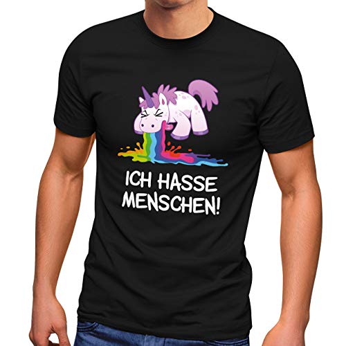 MoonWorks® Herren T-Shirt Spruch Ich Hasse Menschen kotzendes Einhorn Fun-Shirt Spruch lustig schwarz L von MoonWorks