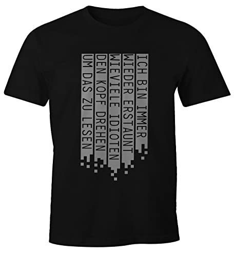 MoonWorks® Herren T-Shirt Spruch lustig Ich Bin Immer Wieder erstaunt wieviele Idioten den Kopf drehen Fun-Shirt Ironie schwarz 5XL von MoonWorks