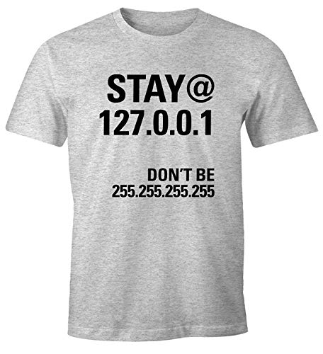 MoonWorks® Herren T-Shirt Stay@Home Virus Pandemie 127.0.0.1 Localhost Computer Nerd Coder grau-meliert 4XL von MoonWorks