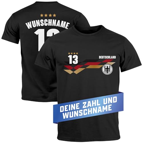 MoonWorks® Herren T-Shirt Trikot EM 2024 Deutschland Frontprint und Backprint personalisiert mit Name Fanshirt schwarz M von MoonWorks