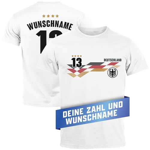 MoonWorks® Herren T-Shirt Trikot EM 2024 Deutschland Frontprint und Backprint personalisiert mit Name Fanshirt weiß XXL von MoonWorks