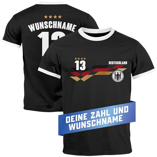 MoonWorks® Herren T-Shirt Trikot EM 2024 Frontprint und Backprint personalisiert mit Name Deutschlandshirt schwarz-weiß L von MoonWorks