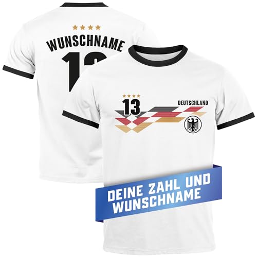 MoonWorks® Herren T-Shirt Trikot EM 2024 Frontprint und Backprint personalisiert mit Name Deutschlandshirt weiß-schwarz L von MoonWorks