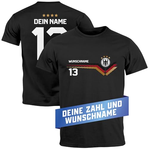 MoonWorks® Herren T-Shirt Trikot EM 2024 Motiv auf Vorder- und Rückseite personalisierbar mit Name und Trikotnummer Deutschlandshirt schwarz XXL von MoonWorks
