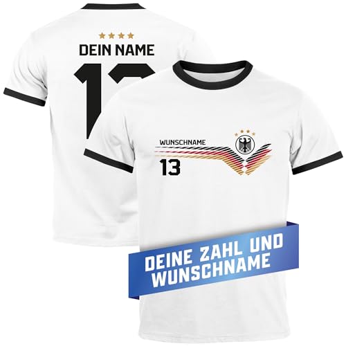 MoonWorks® Herren T-Shirt Trikot EM 2024 Motiv personalisierbar mit Name und Trikonummer Retro Deutschlandshirt weiß-schwarz L von MoonWorks