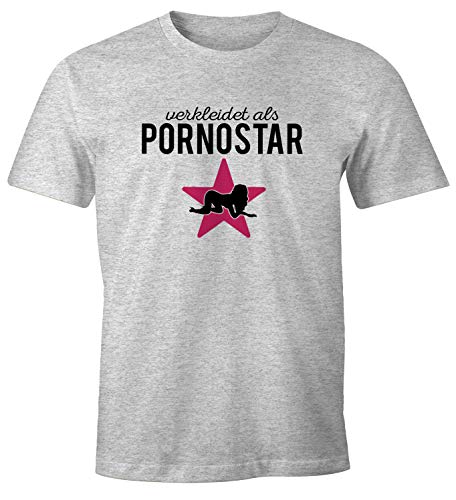 MoonWorks® Herren T-Shirt Verkleidet als Pornostar Kostüm Verkleidung Erotik Fastnacht Karneval sexy Fun-Shirt grau-meliert XL von MoonWorks