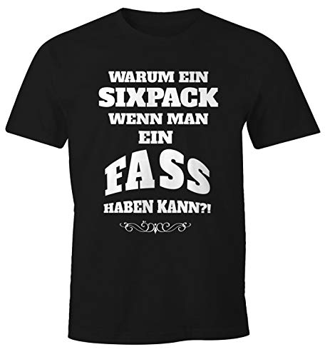 MoonWorks® Herren T-Shirt Warum EIN Sixpack wenn Man EIN Fass haben kann?! Spruch Bier Lustig Fun-Shirt Bauch schwarz 4XL von MoonWorks