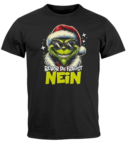 MoonWorks® Herren T-Shirt Weihnachten Anti Weihnachtsshirt Grinch Nein Weihnachtsoutfit Männer Lustig schwarz 4XL von MoonWorks