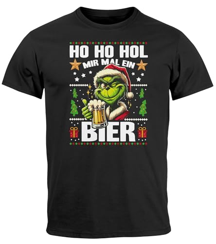 MoonWorks® Herren T-Shirt Weihnachten Grinch Ho Ho HOL Mir EIN Bier Spruch lustig Xmas Weihnachtsoutfit schwarz 3XL von MoonWorks