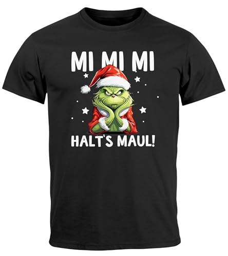 MoonWorks® Herren T-Shirt Weihnachten Grinch Mimimi Halts Maul Spruch Weihnachtsmuffel Print Ugly Xmas Fun-Shirt schwarz L von MoonWorks