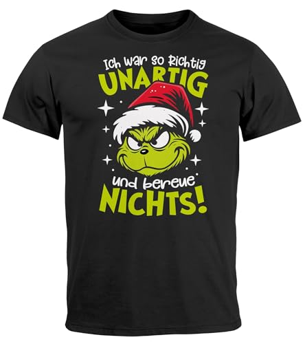 MoonWorks® Herren T-Shirt Weihnachten Grinch Spruch lustig Ich war unartig Xmas Outfit Männer schwarz 3XL von MoonWorks