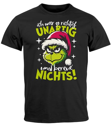 MoonWorks® Herren T-Shirt Weihnachten Grinch Spruch lustig Ich war unartig Xmas Outfit Männer schwarz XL von MoonWorks