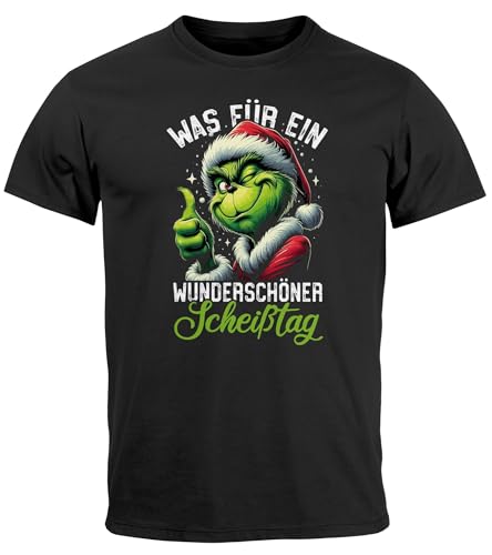 MoonWorks® Herren T-Shirt Weihnachten Grinch was für EIN Scheißtag Spruch lustig Anti Xmas Outfit schwarz L von MoonWorks